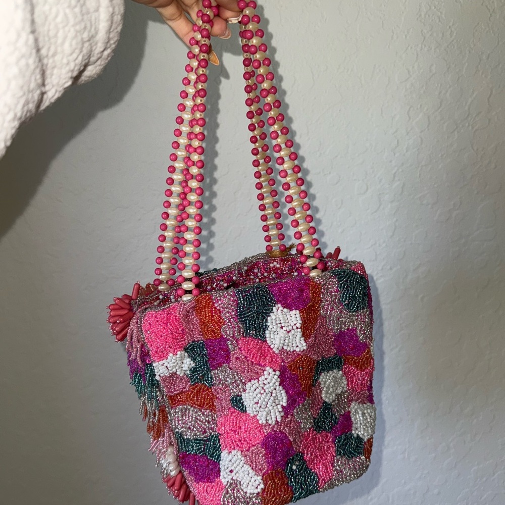 Vibrant Beaded Mini Bag with Pink Accents - Picture 2 of 2